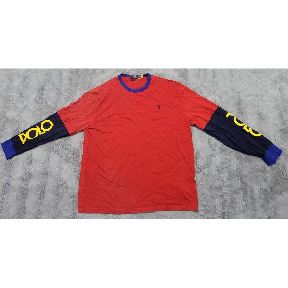 Polo Ralph Lauren Shirt Mens Large Red Navy Layered Long Sleeve Logo Graphic Tee